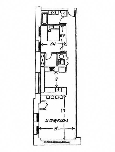 Floor plan for 1 bed, 1 bath, 856 sqft